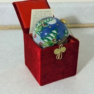 Pier 1 Li Bien 2005 Christmas Ornament Hand Painted Glass Elves Sleigh Boxed